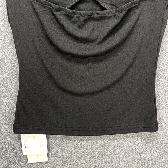 Commense Top Womens Medium Black Cutout cap Sleeve stretch semi sheer - Picture 16 of 16